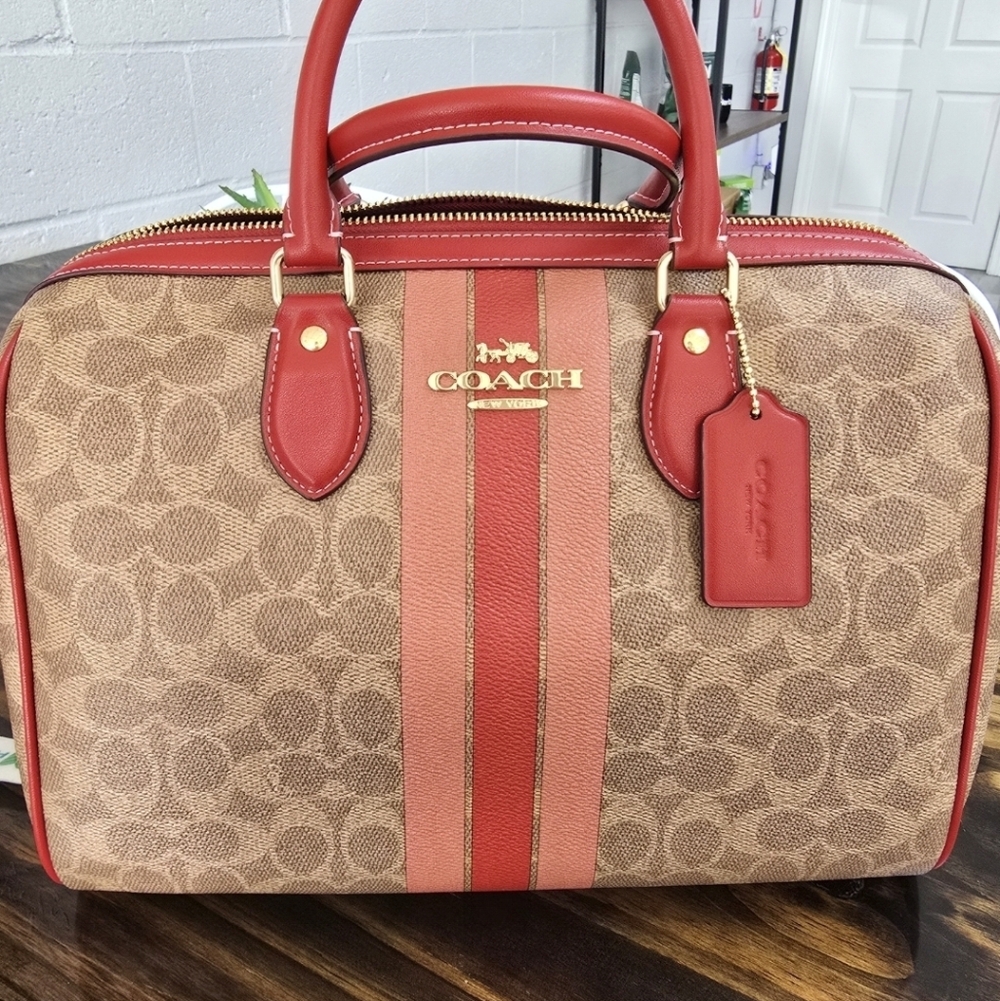 Coach Red and Tan Duffel Bag
